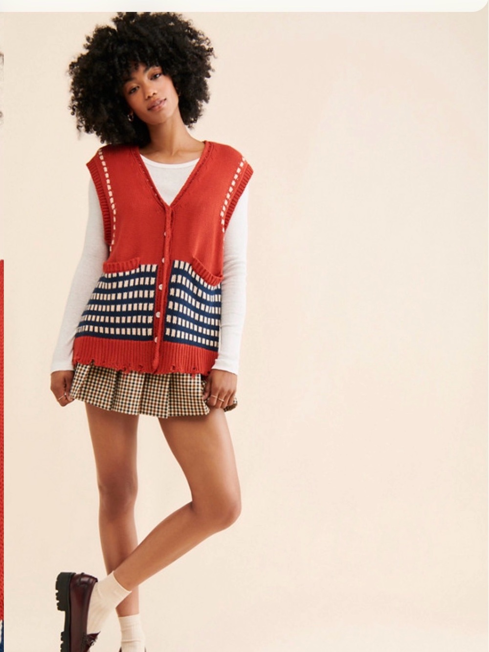 FOUND Checkered Knit Sweater Vest